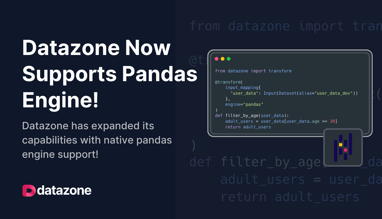 Datazone supports Pandas